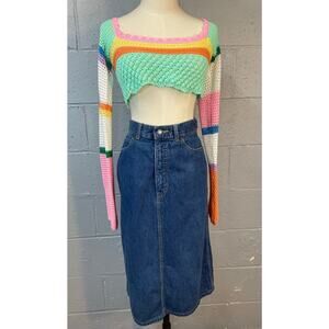Vintage 80s Calvin Klein Medium Wash Denim Jean Skirt Midi Skirt Small 27 Waist